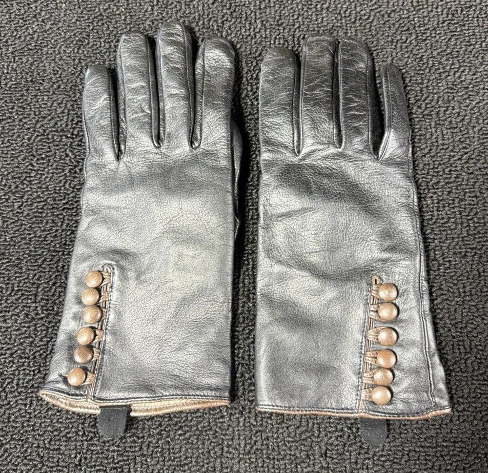 Women's 100% Cashmere Lined 100% Leather 4 Button Gloves Women's Black Large